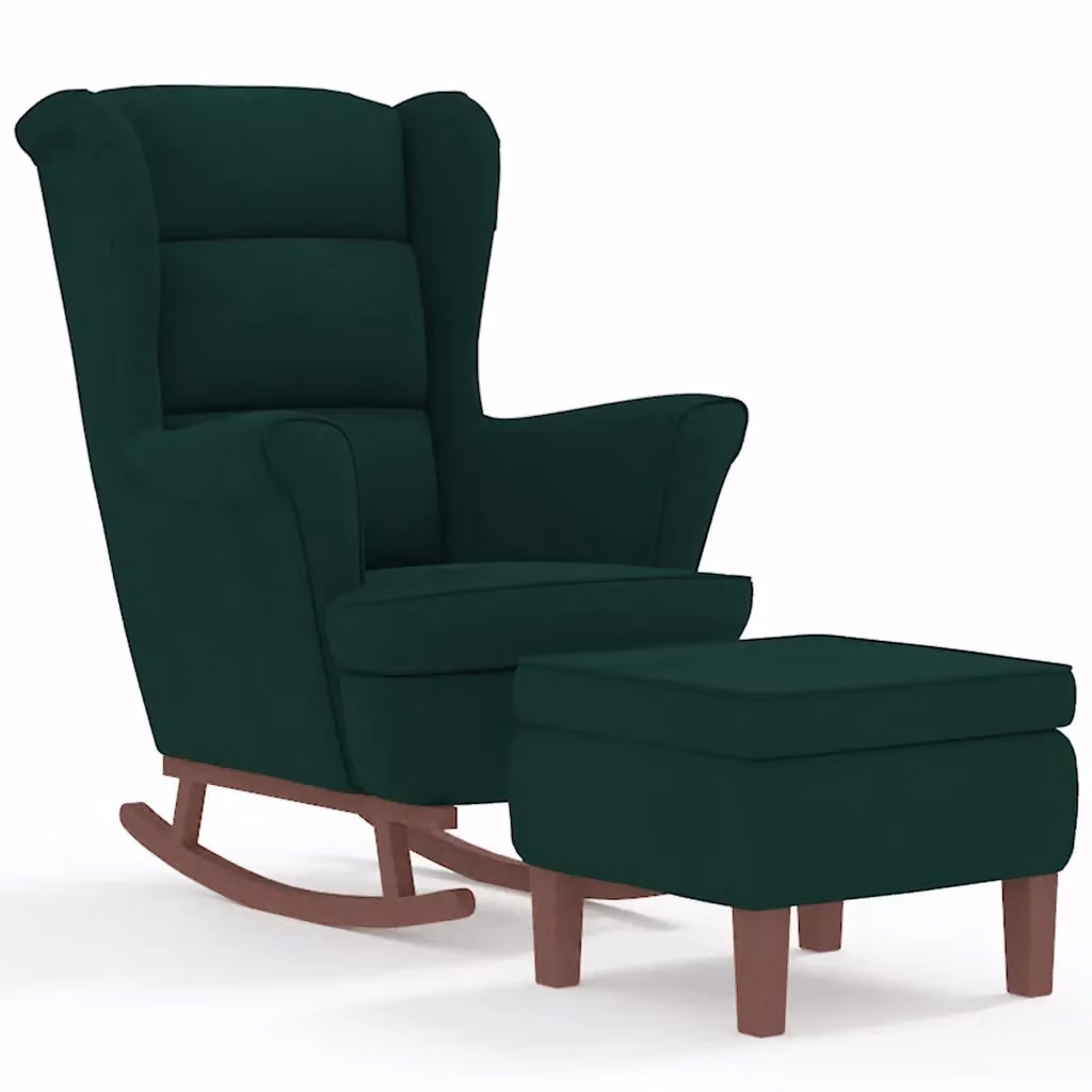 Sedia a dondolo relax con schienale alto in velluto verde e pouf incluso vidaXL – 2