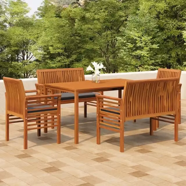 Set da pranzo per esterni vidaXL in legno di acacia oliato con 6 sedie, colore marrone e grigio, L: 150 cm, P: 90 cm, H: 74 cm