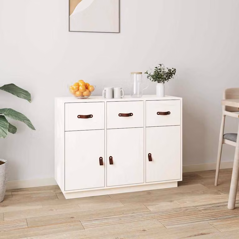 vidaXL Credenza Bianca in Legno Massello di Pino L: 100 cm, P: 40 cm, H: 75 cm