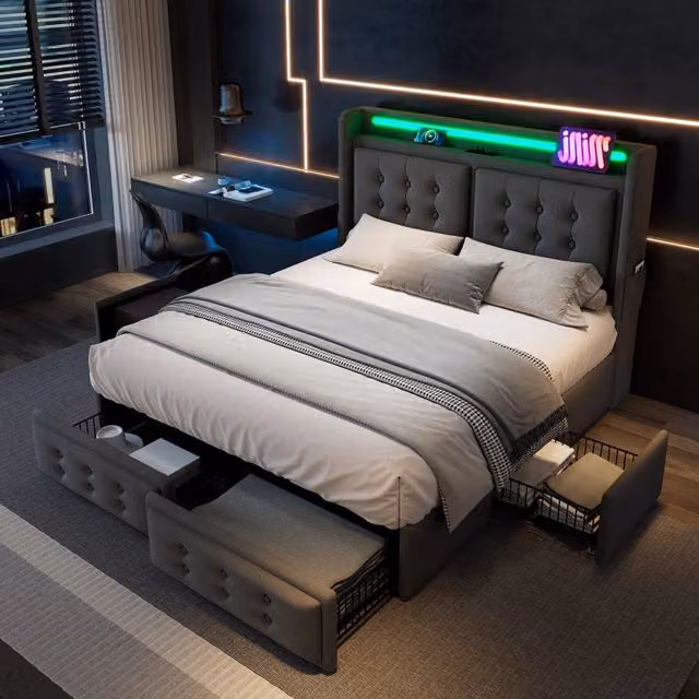 letto imbottito cotone lino grigio 180x200 cm
