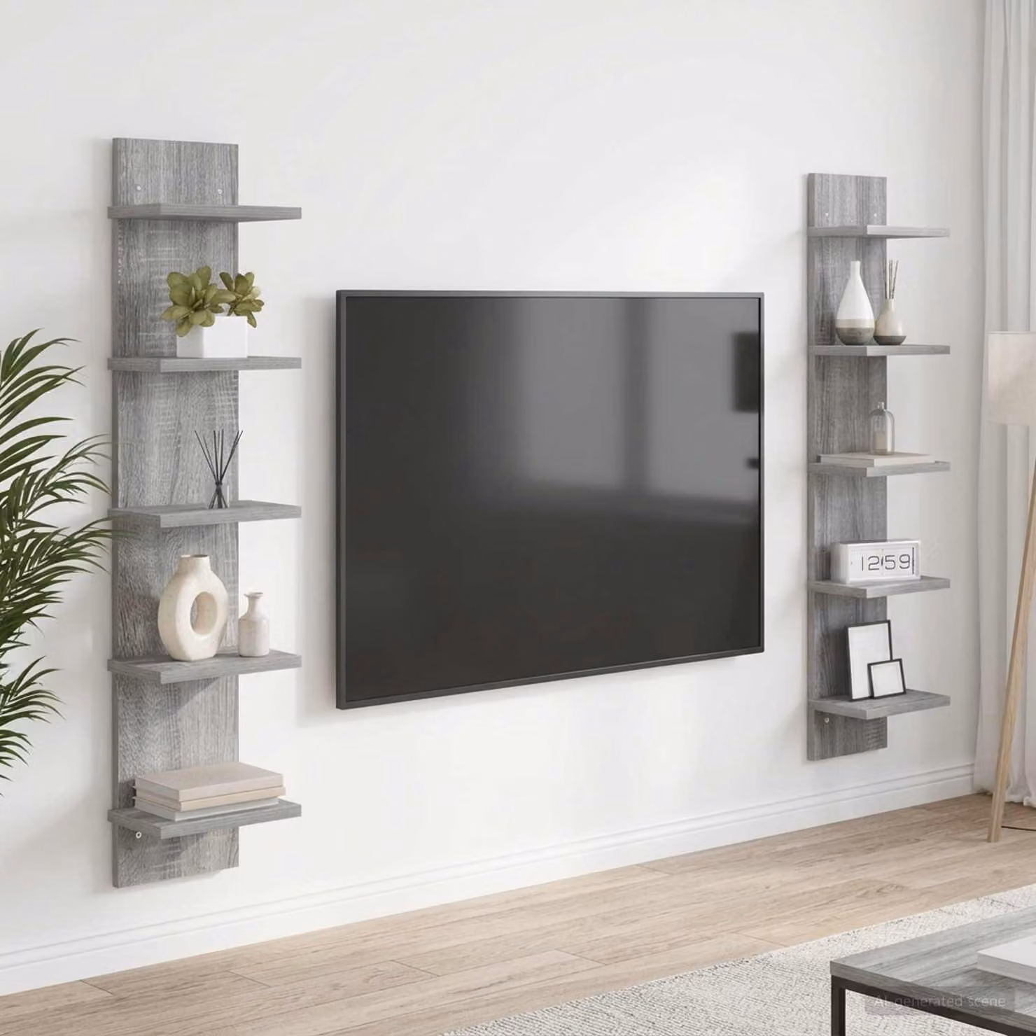 Set di 2 scaffali da parete vidaXL in stile moderno, colore grigio, L/P/H: 22 x 15 x 100 cm