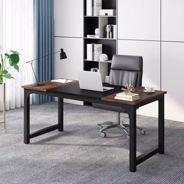 Scrivania 160 x 80 cm, scrivania per computer con gambe in metallo, tavolo da lavoro, tavolo da conferenza, colore marrone scuro rustico
