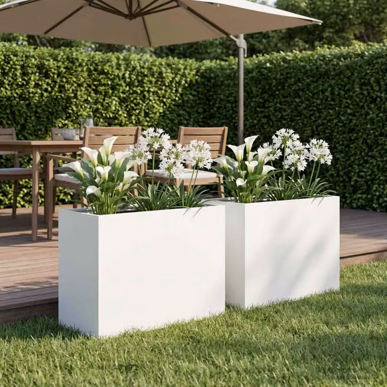 Set di 2 vasi da giardino vidaXL in metallo bianchi, L: 60 cm, P: 30 cm, H: 40 cm