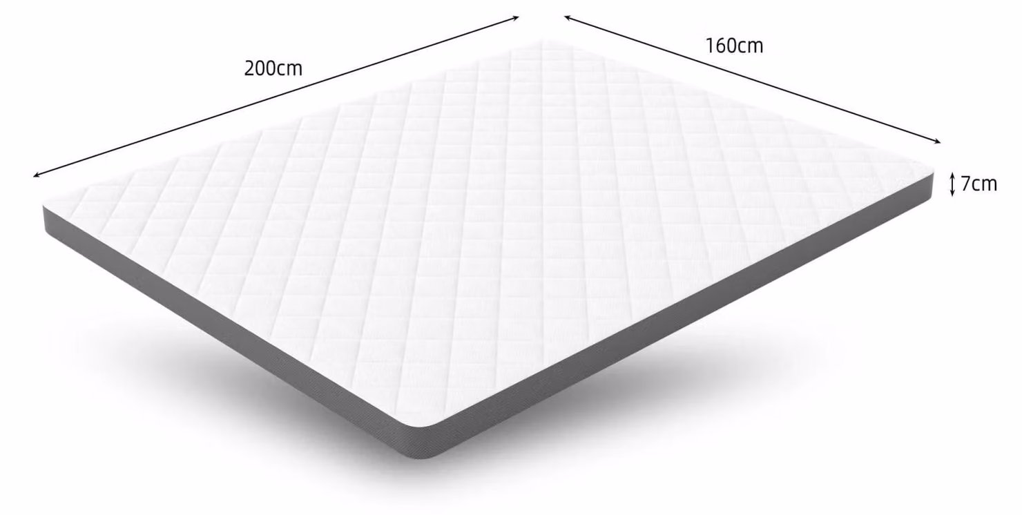 Materassi - Materasso in schiuma - Durezza media (H3) - 7 zone sagomate - Altezza 7 cm - 160x200 cm - Colore: bianco