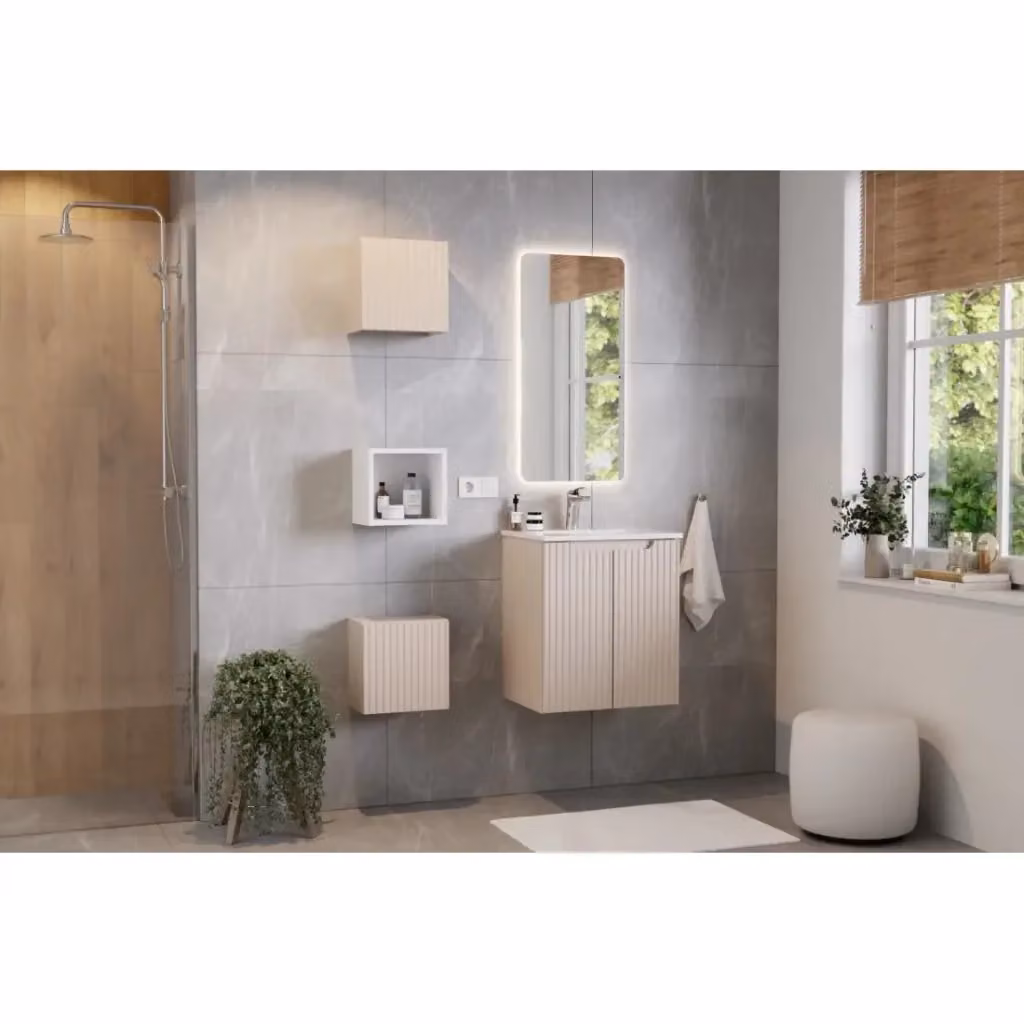 Mobile sottolavabo Meublorama da appendere con 2 ante, colore marrone e beige, L50 x P39 x H57 cm
