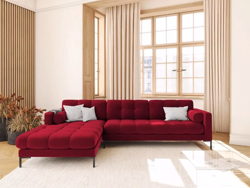 Divano angolare sinistro Bali di Cosmopolitan Design in velluto rosso da 5 posti per il tuo soggiorno – 2