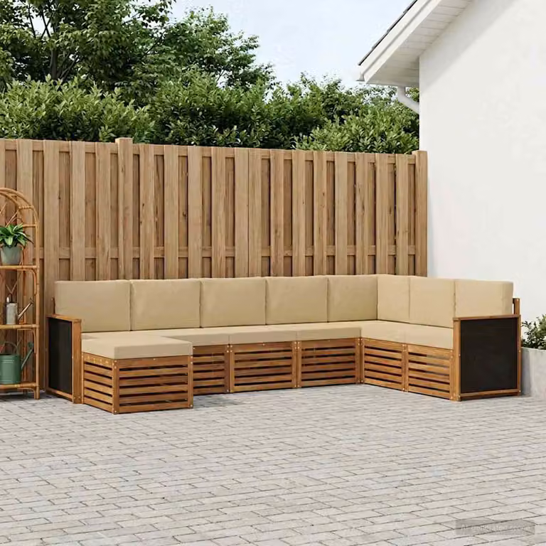 Set di divani da esterno vidaXL 8 pz in legno di acacia con cuscini beige e marrone per giardino e terrazza