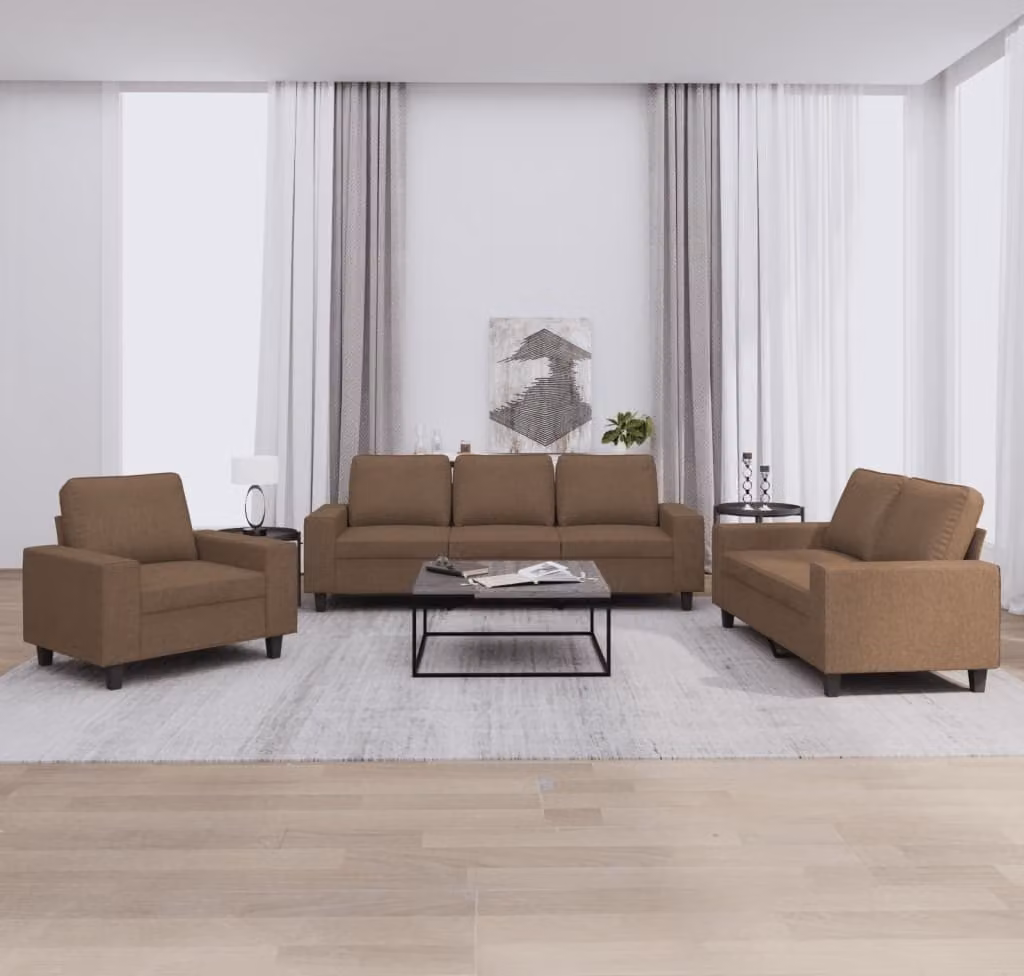 Maison Exclusive - Set divano 3 pezzi in tessuto marrone
