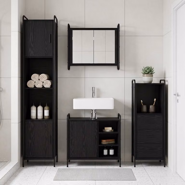 vidaXL Set di Armadi da Bagno 3 pz Rovere Nero 40 x 36 x 109,5 cm