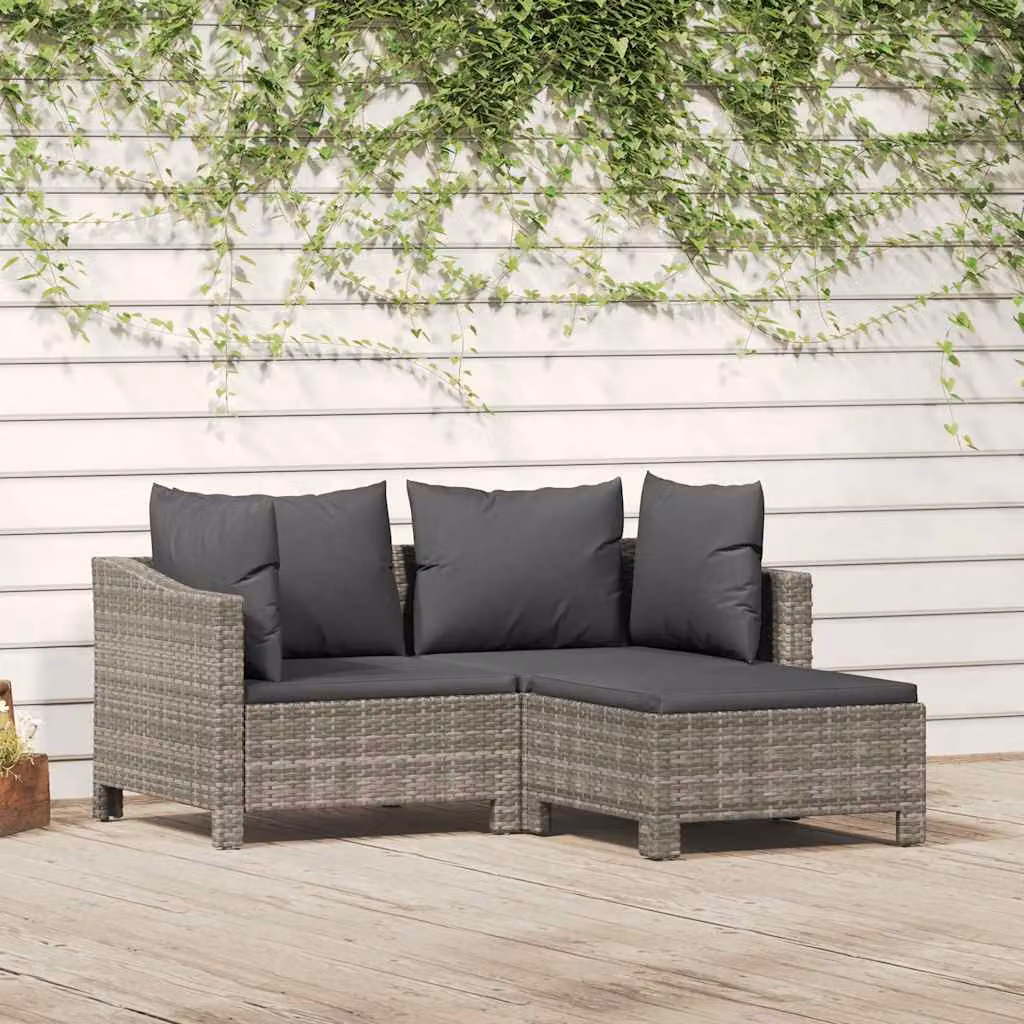 Set Divani da Giardino vidaXL 3 Pezzi a Forma di L con Cuscini Grigio