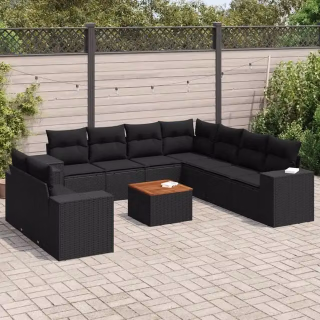 Set Divani da Giardino 10pz con Cuscini in Polyrattan Nero 3257840
