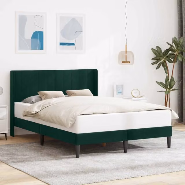 Struttura letto con giroletto in velluto verde scuro DESIGN IN L/P/H: 190 x 140 x 96 cm – 1