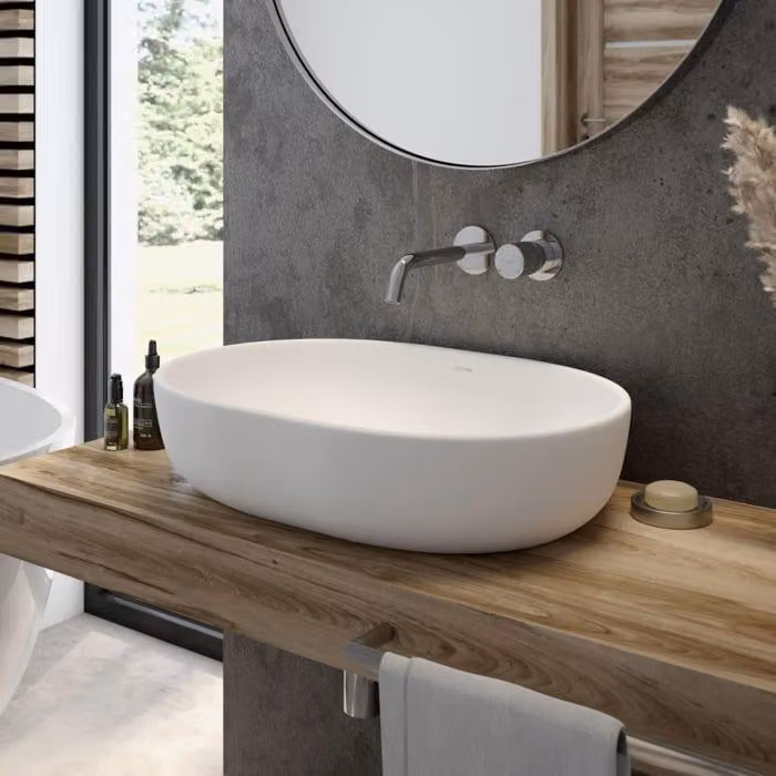 Lavabo da appoggio ovale OLTENS Hamnes, 60 x 42,5 cm, con tecnologia SmartClean