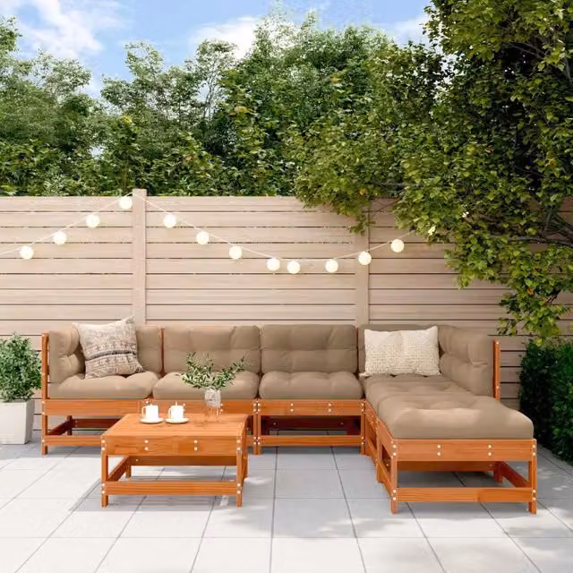 Set Lounge da Giardino a L vidaXL in Legno di Pino Trattato Marrone con 7 Pezzi e Cuscini Inclusi