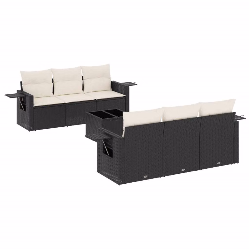 Set Divani da Giardino con Cuscini 7pz Nero Polyrattan