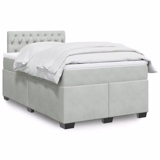 Letto contenitore con base a sollevamento vidaXL in velluto grigio e bianco con materasso ibrido a molle insacchettate L/P: 120 x 200 cm