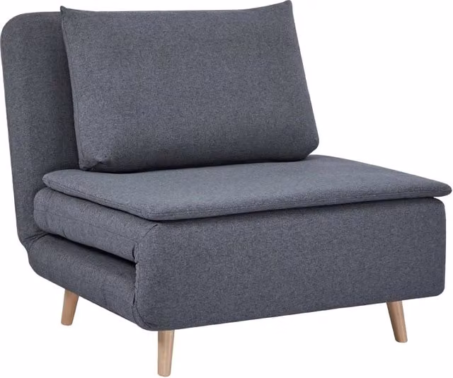 Poltrona letto 3 in 1 con funzione letto, reclinabile, schienale regolabile, gambe in legno di faggio, cuscino, grigia