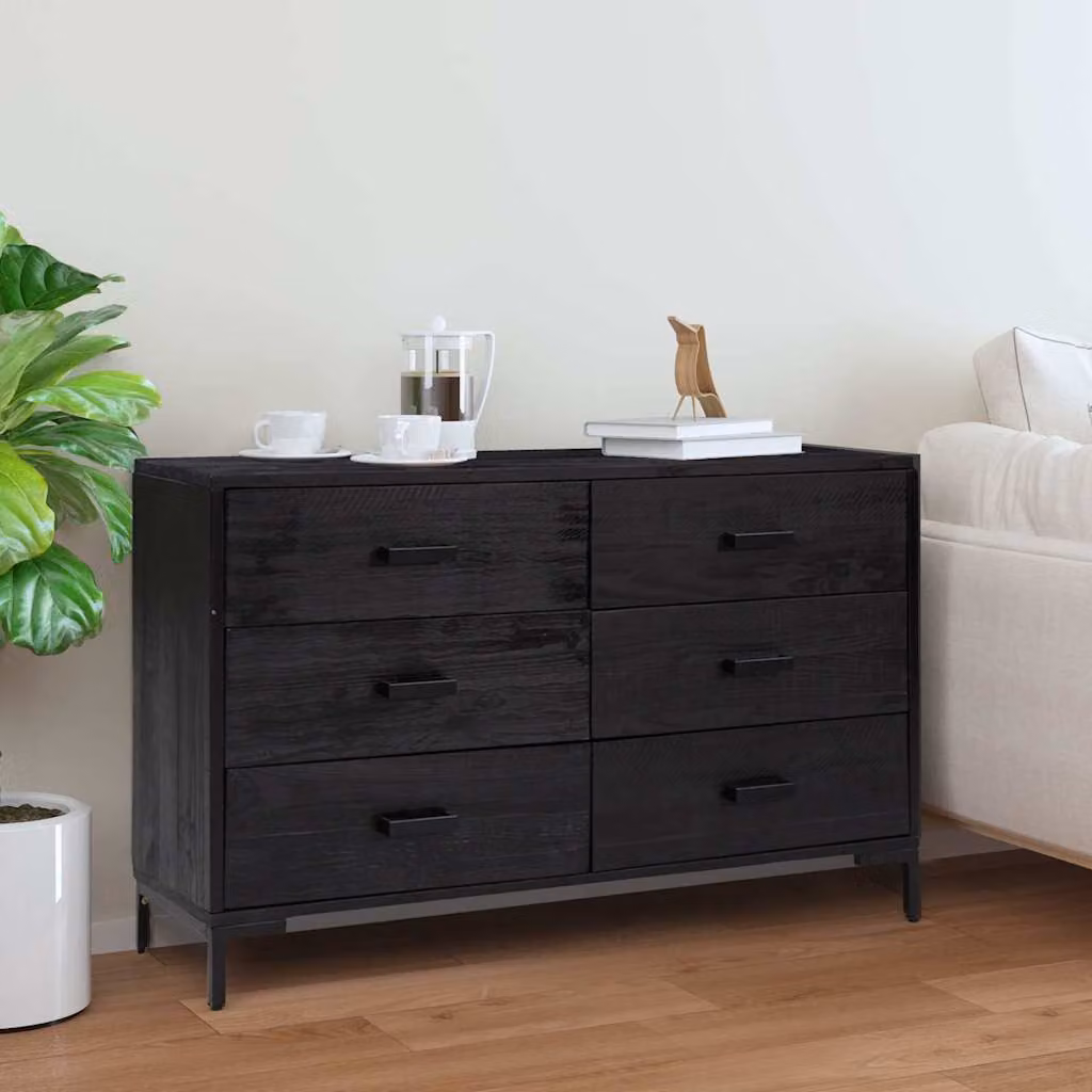 Credenza vidaXL in legno massello di pino e metallo, stile industriale, colore nero, L 110 x P 35 x H 70 cm