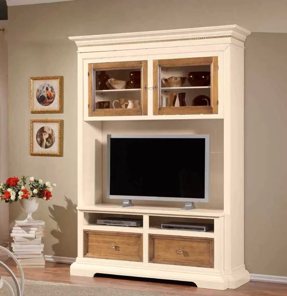 Parete attrezzata in legno laccato avorio e noce Mobili 2G L: 168 cm, P: 57 cm, H: 235 cm – 2