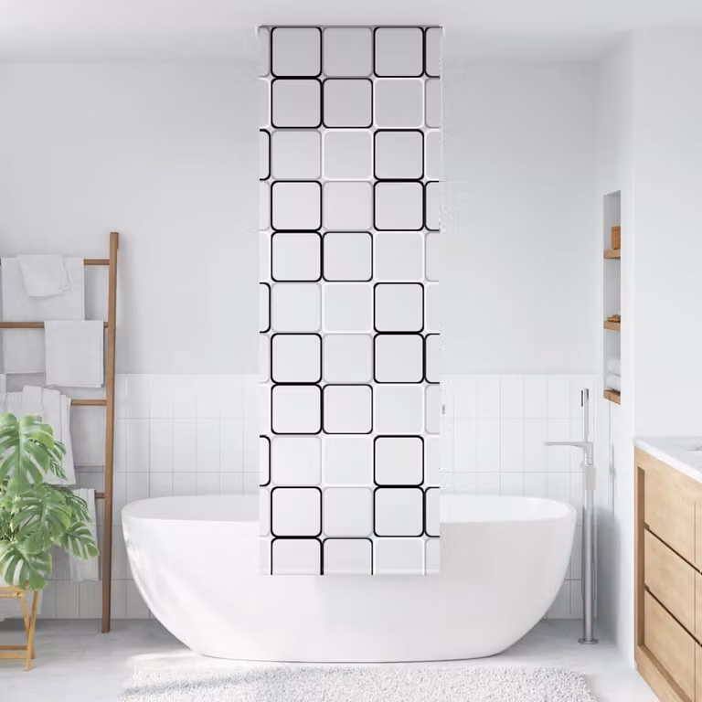 Tenda a rullo per doccia vidaXL con decorazione grafica, bianca e multicolore, L: 80 cm, H: 240 cm