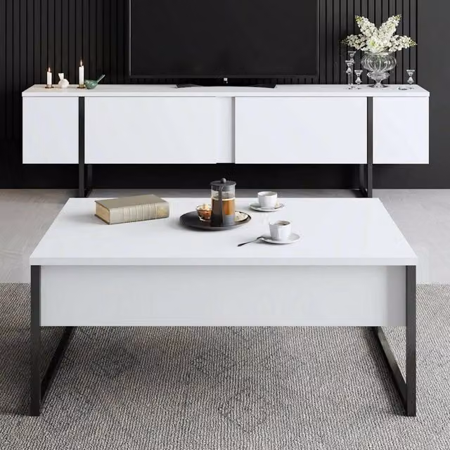 Set di mobili da soggiorno modulabile DMORA Mornasco, bianco e nero, stile moderno in MDF lucido, L: 180 cm