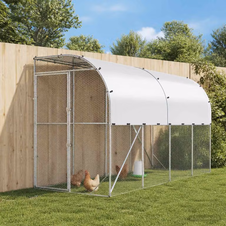 vidaXL Gabbia per Polli Contro il Muro Argento 600 x 150 x 215 cm