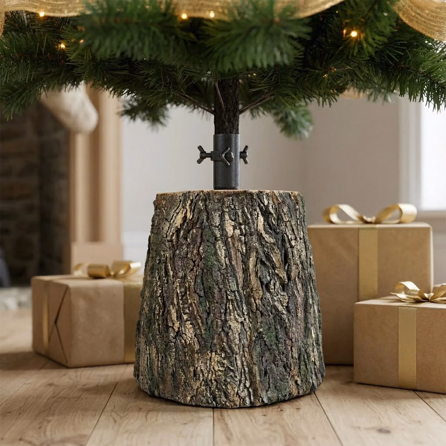 Base per Albero di Natale a Tronco VESTIAMO CASA, colore marrone e nero, H: 37 cm, Diametro: 31 cm – 3