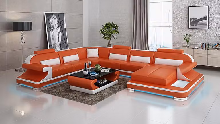 Ledersofa Couch Wohnlandschaft Ecksofa Eck Garnitur Design Modern Sofa G8021