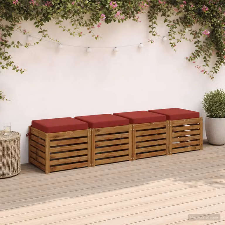 Set di 4 cuscini per sedia quadrati vidaXL in poliestere rossi con rivestimento lavabile e resistente ai raggi UV