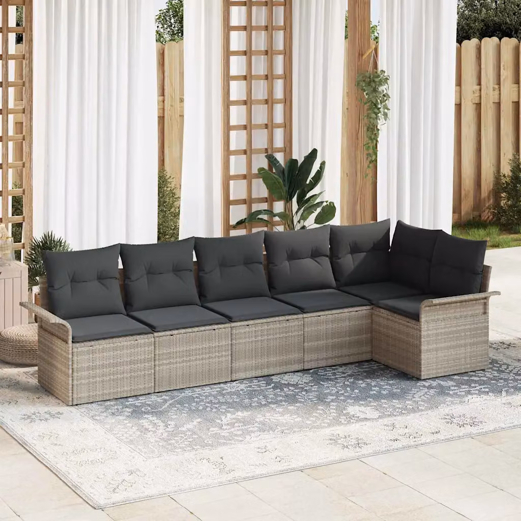 Set Divano da Giardino a L vidaXL 6 pz Grigio con Cuscini in Polyrattan e Struttura in Acciaio – 1