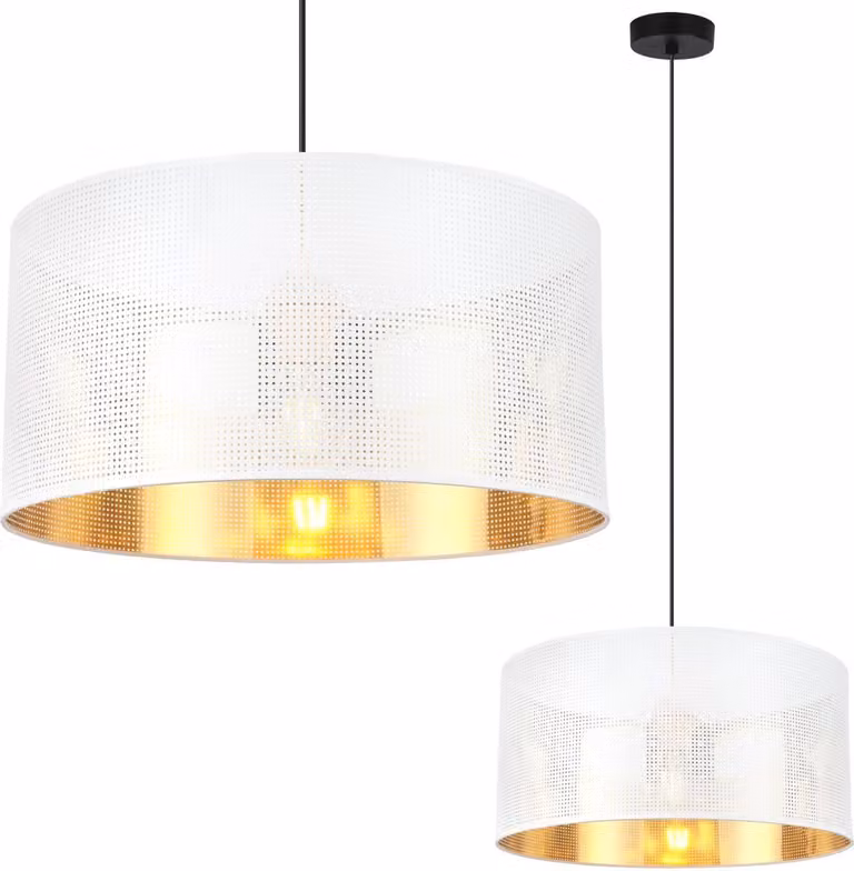 Lampada A Sospensione Asti Nero 1 Paralume Piatto Bianco Oro 40Cm