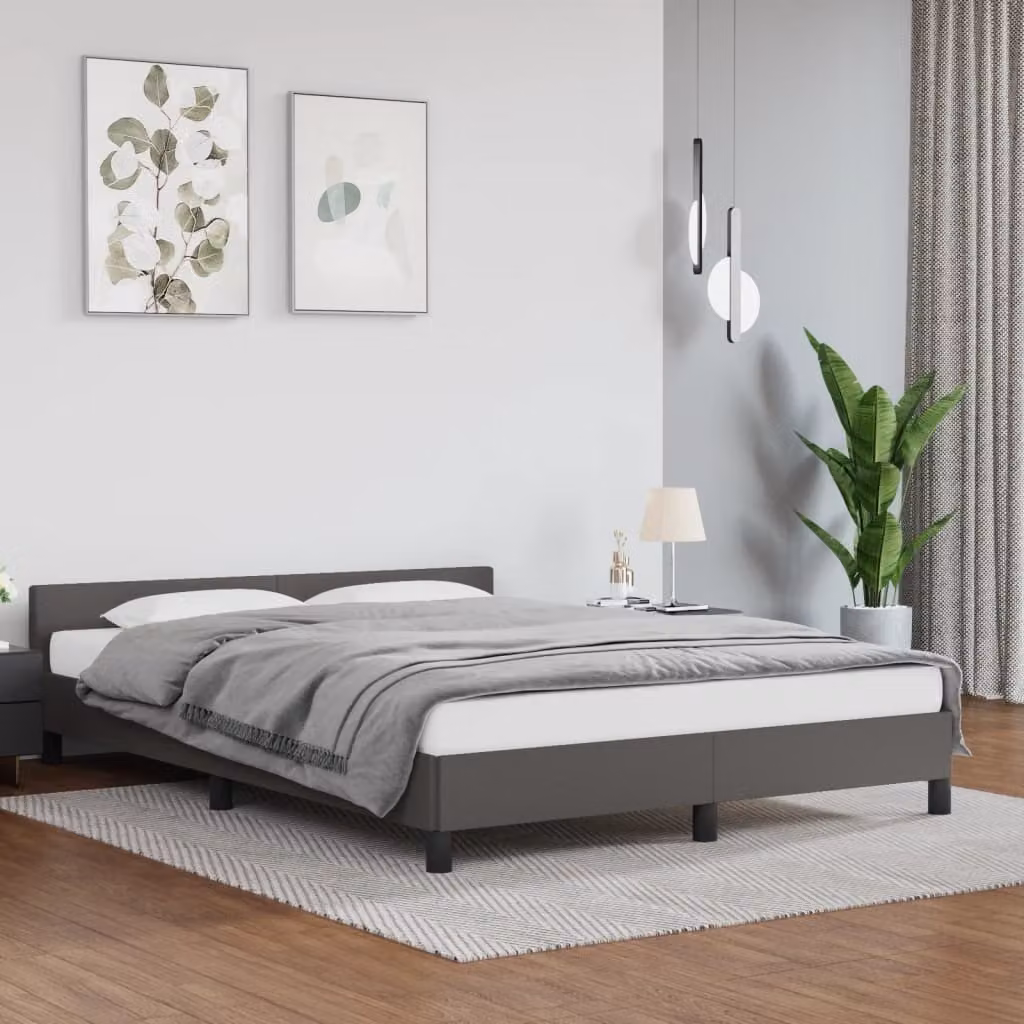 The Living Store Giroletto con testiera grigio 140x200 cm in ecopelle
