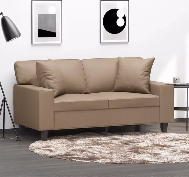 Divano a 2 posti moderno vidaXL in similpelle beige con cuscini e struttura in metallo L: 154 cm, P: 80 cm, H: 77 cm