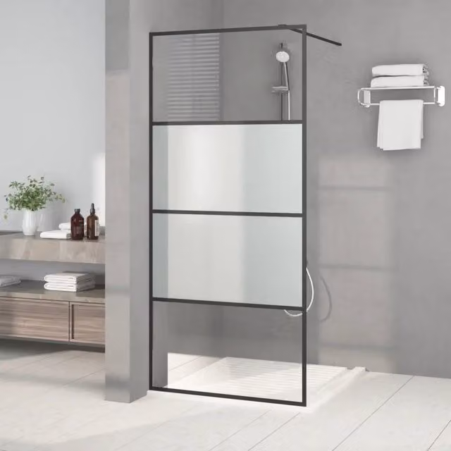 Parete Doccia Walk in vidaXL Nera con Vetro Semi Smerigliato, L: 90 cm, H: 195 cm – 1