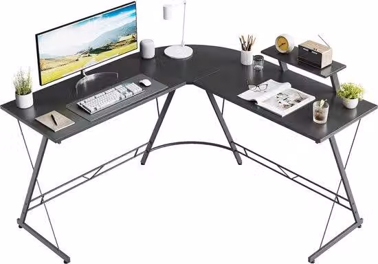 Scrivania angolare a forma di L Unyqoos®, 50.4 x 50.4 pollici – Scrivania per computer e gaming con supporto per monitor, salvaspazio per l'ufficio domestico, colore nero