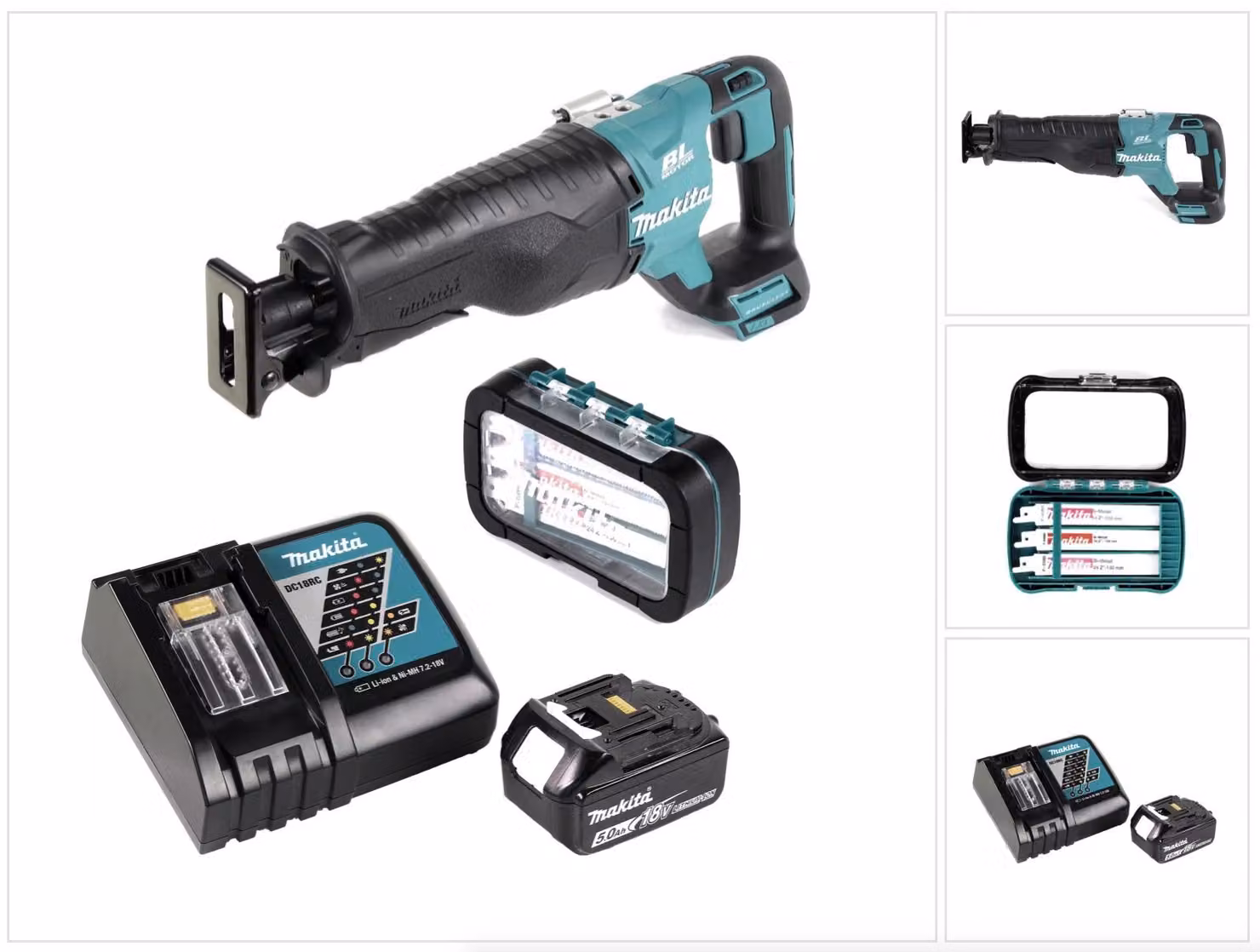 Sega circolare a batteria Makita DJR 187 RT 18 V senza spazzole + 1x assortimento di lame per sega circolare ( P-81290 ) + 1x batteria da 5,0 Ah + caricabatterie