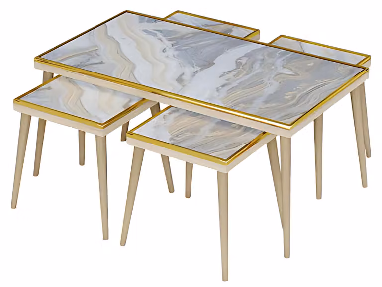 Wohnzimmer-Set aus Holz und Edelstahl in buntem Design