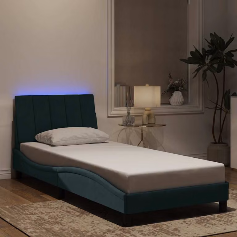 vidaXL Giroletto Hanko in Velluto Verde Scuro con LED e Porte USB, L/P/H: 90 x 200 cm