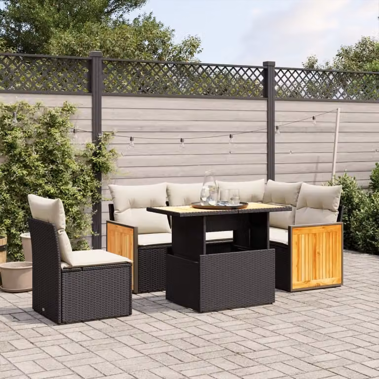 Maison Exclusive - Set Divano da Giardino 6 pz con Cuscini Nero in Polyrattan