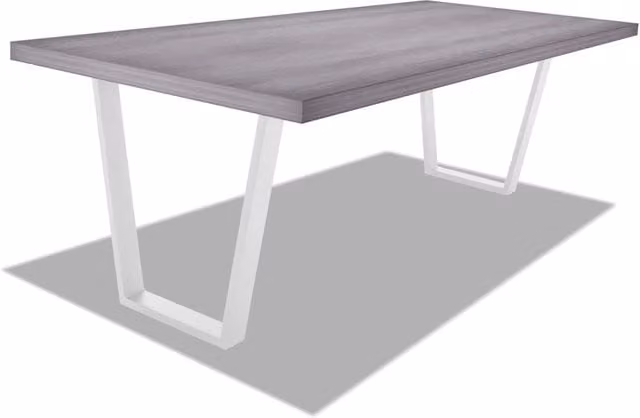 Tavolo da pranzo in legno e metallo con piedi trapezoidali bianchi - 220x100 cm