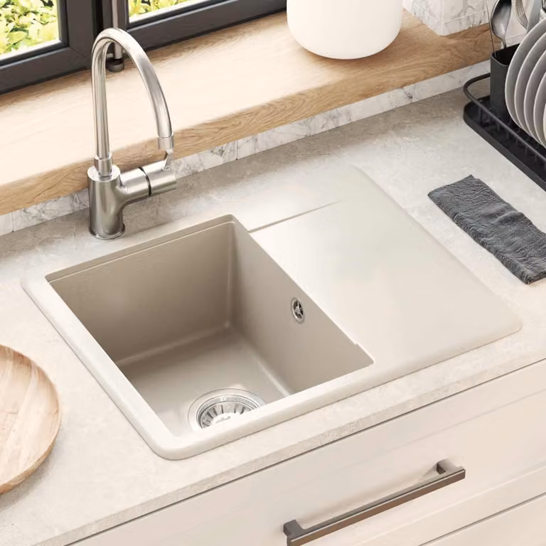 Lavello vidaXL in quarzo e resina, colore beige, L: 56 cm, P: 46 cm