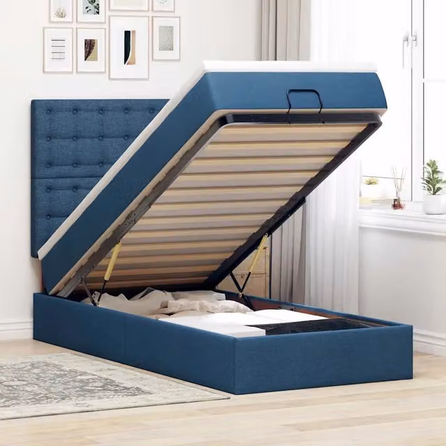 Struttura Letto Pouf con Materasso Blu 80x200 cm in Tessuto 3313284