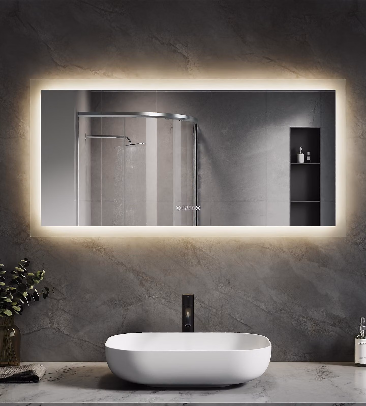 Specchio da bagno a LED, dimensioni 120x60 cm, vetro specchio da 4 mm, cornice in alluminio, temperatura di colore da 3000 a 6400 K