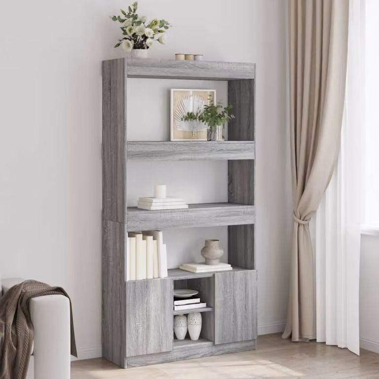 Credenza vidaXL in Legno Multistrato Grigio Sonoma con Ante a Battente e Ripiani Interni L: 92 cm, P: 33 cm, H: 180 cm