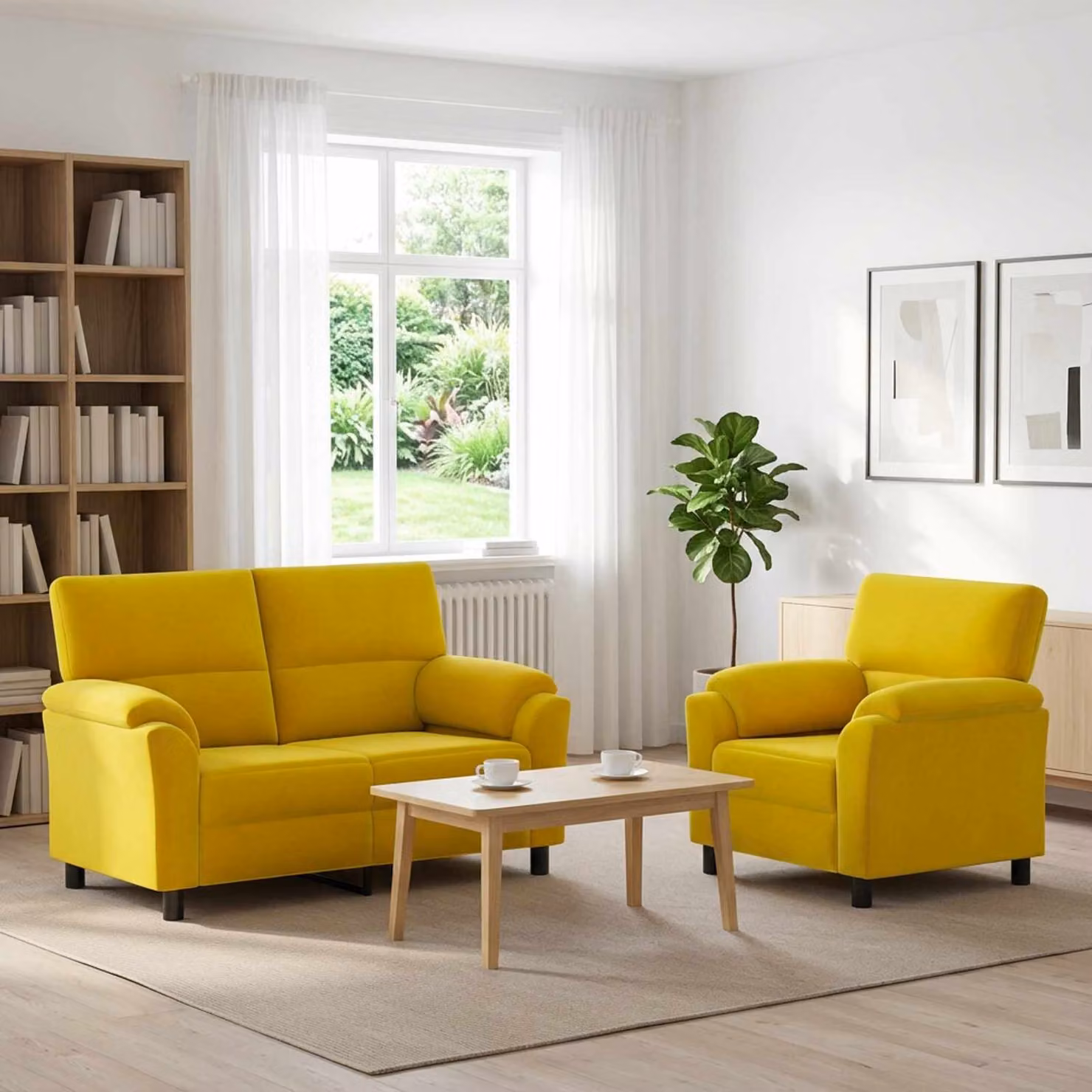 Set di 2 divani moderni vidaXL in velluto giallo con struttura in metallo per il tuo soggiorno