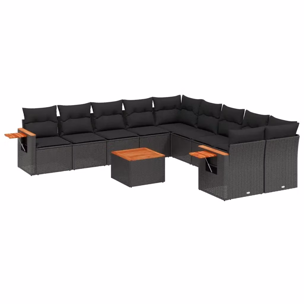 Set da giardino moderno vidaXL composto da 11 pezzi in polyrattan nero con cuscini inclusi e tavolino da caffè – 2