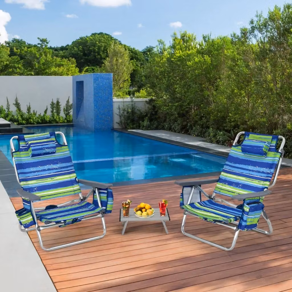 Set di sedie da spiaggia reclinabili e tavolino da campeggio Design Mania, colore blu a righe – 2