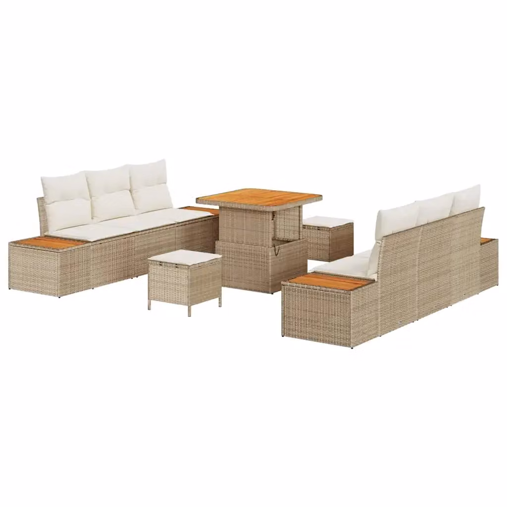 Set Divano da Giardino vidaXL a 8 Posti con Cuscini Beige e Tavolino, Design Moderno a Forma di U in Rattan e Metallo – 2
