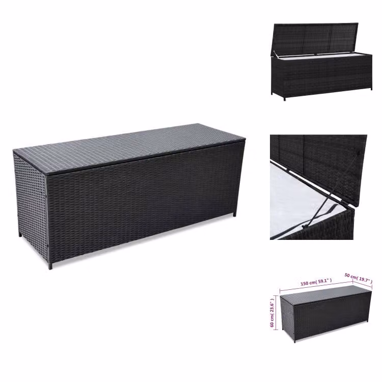 vidaXL Cassetta da giardino nera 150x50x60 cm in poly rattan - Cassette da giardino