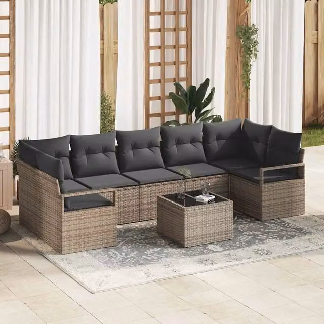 Set Divano da Giardino 8 pz 7-Numero di posti Grigio polyrattan 3354968